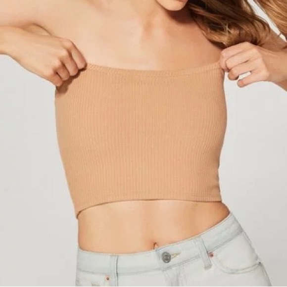 Urban Outfitters Tops - UO Hallie Ribbed Knit Cropped Tube Top Neutral